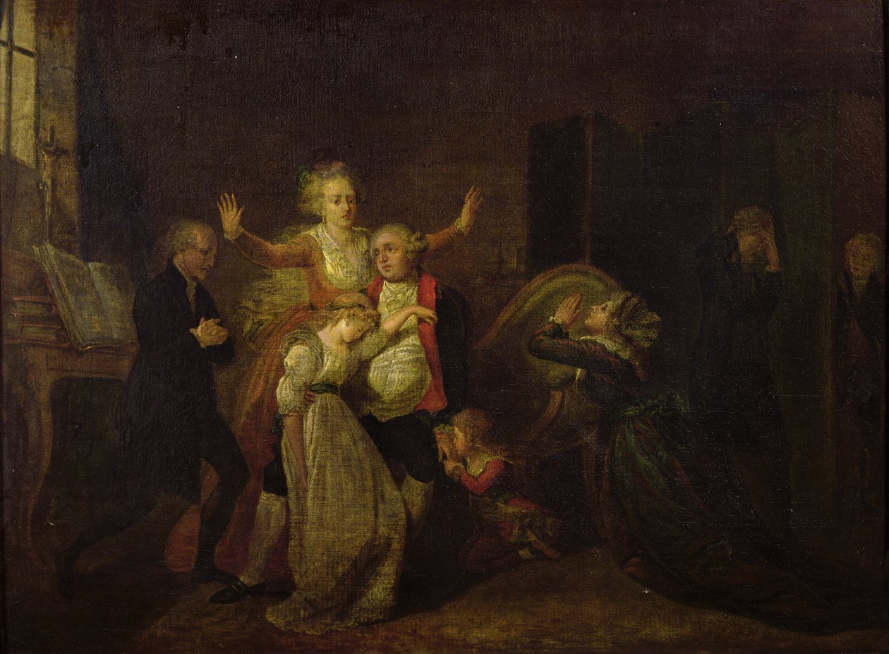 Luís XVI (1754-93) Despedida de sua família no templo, 20 de janeiro de 1793 de Charles Benazech