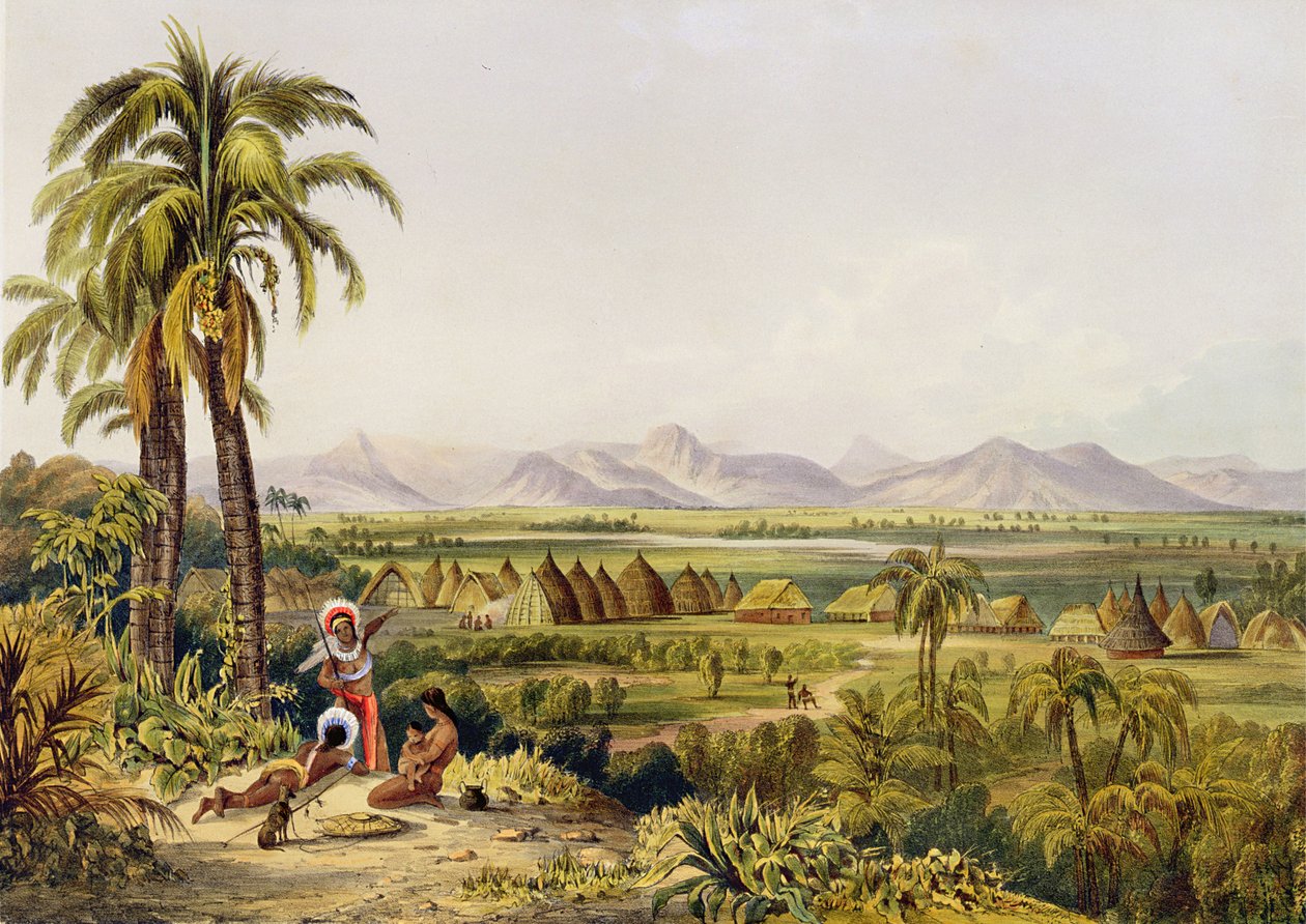 Pirara e Lago Amucu, O Sítio de Eldorado, impresso por Georges Barnard, de &39;Doze Visões no Interior da Guiana&39;, de Robert Herman Schomburgk (1804-65), publicado em 1840 (litografia colorida à mão) de Charles Bentley