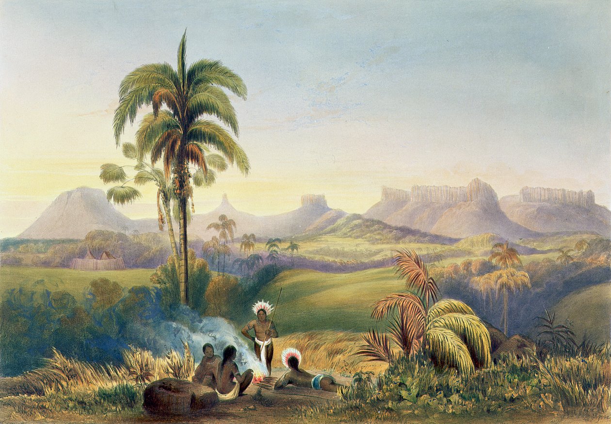 Roraima, uma escala notável de montanhas do arenito em Guiana, de "vistas no interior de Guiana", gravada pelo bar de George Barnard (fl.1832-90). por Ackermann, 1840 de Charles Bentley