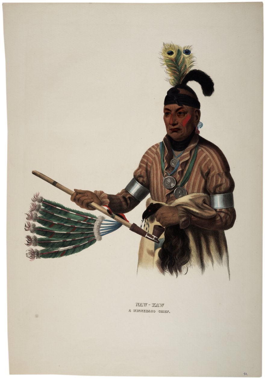 Naw-kaw, Chefe Winnebago, impressão feita por Thomas Loraine McKenney, c.1840 de Charles Bird King