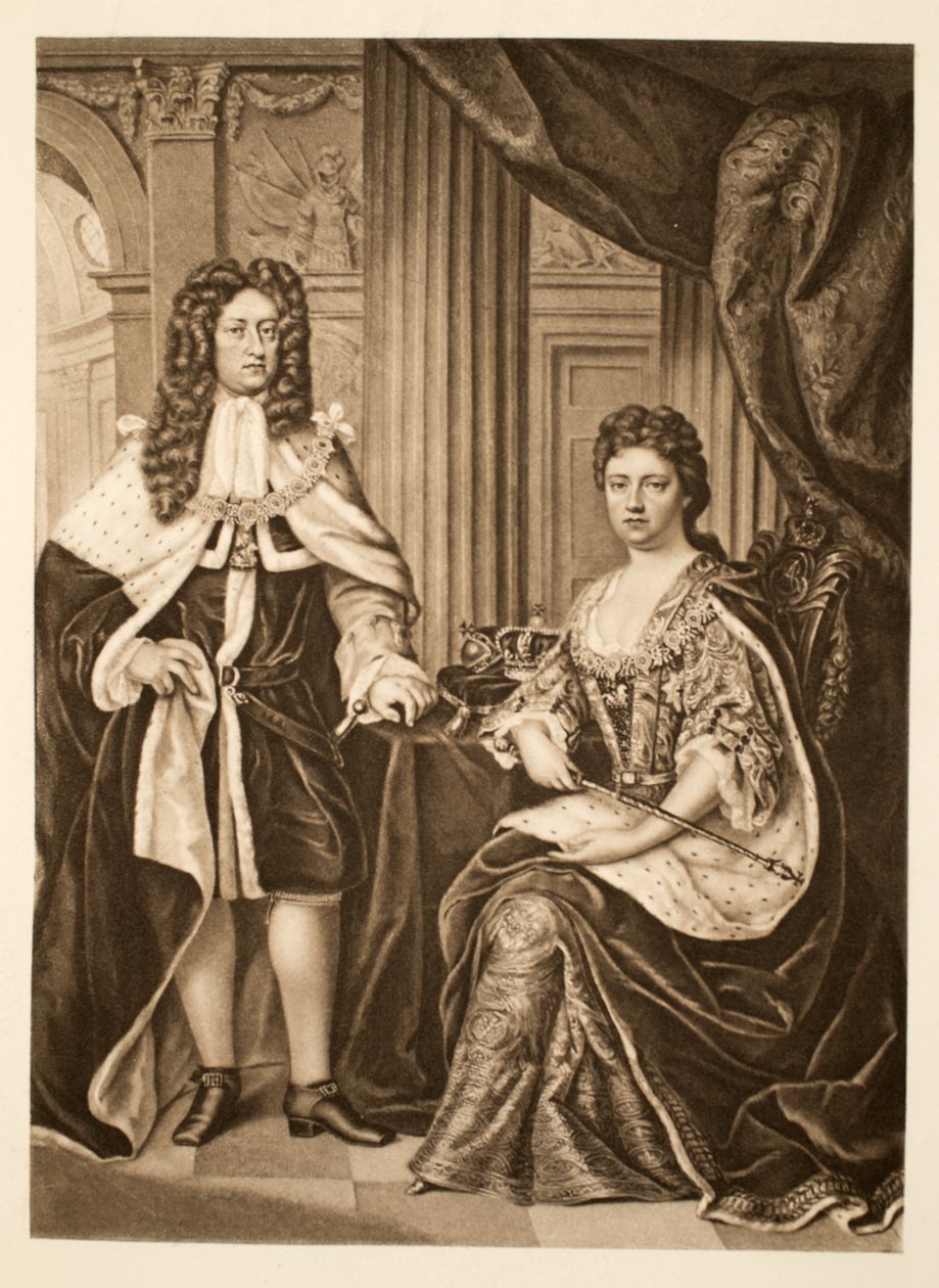Rainha Anne e Príncipe George da Dinamarca, pub. 1902 (collotype) de Charles Boit
