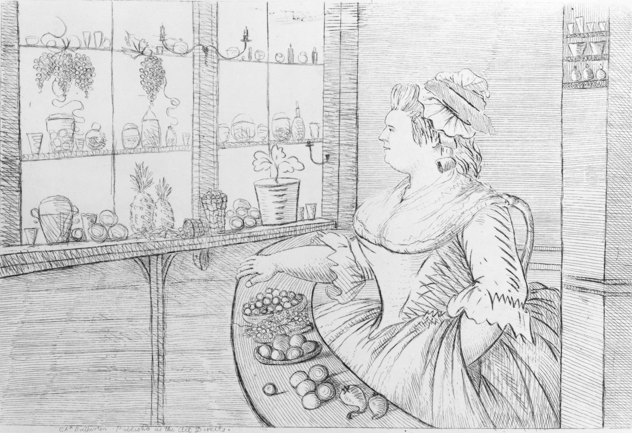 Sra. Weltje em sua loja em Pall Mall, 1783 de Charles Bretherton