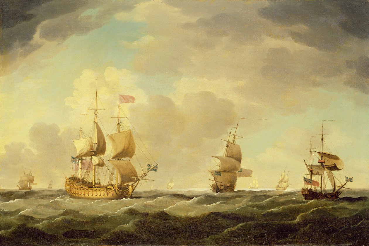 Uma capitânia inglesa sob a vela fácil em uma brisa moderada, c.1750 de Charles Brooking
