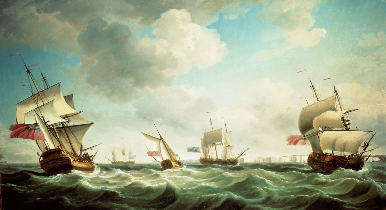 East Indiamen e um Royal Yacht smack-equipado em uma brisa off the Downs de Charles Brooking