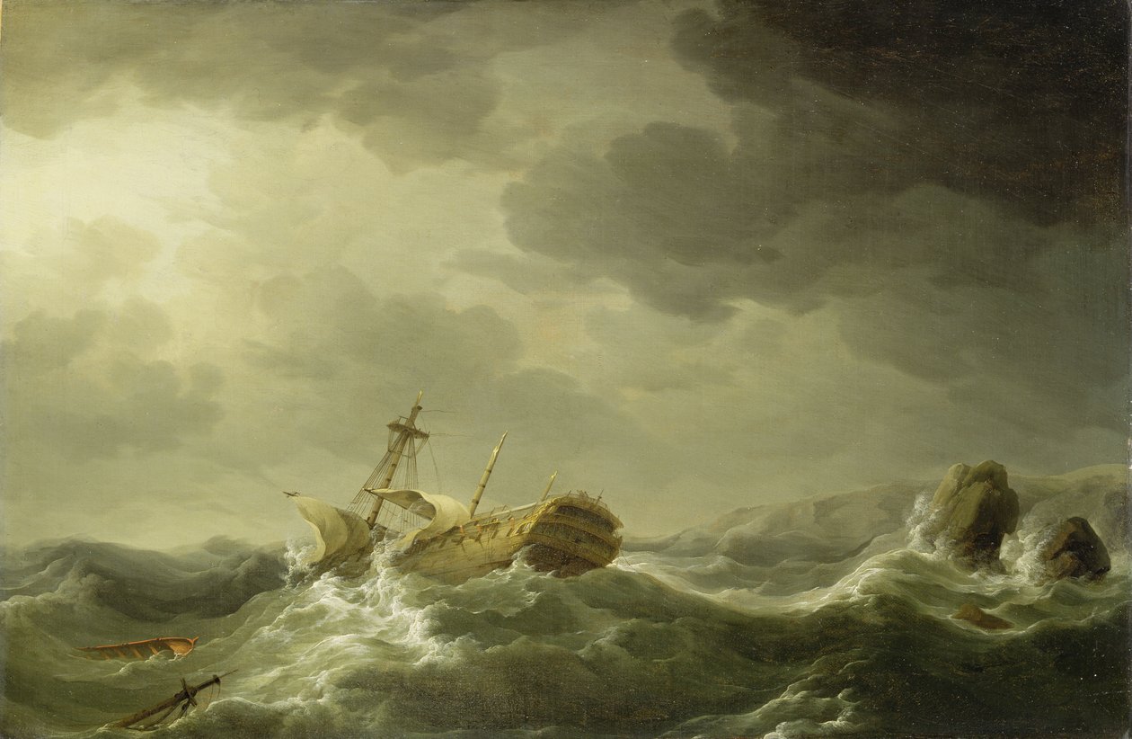 Navio destruído em uma costa rochosa, c.1747-50 de Charles Brooking