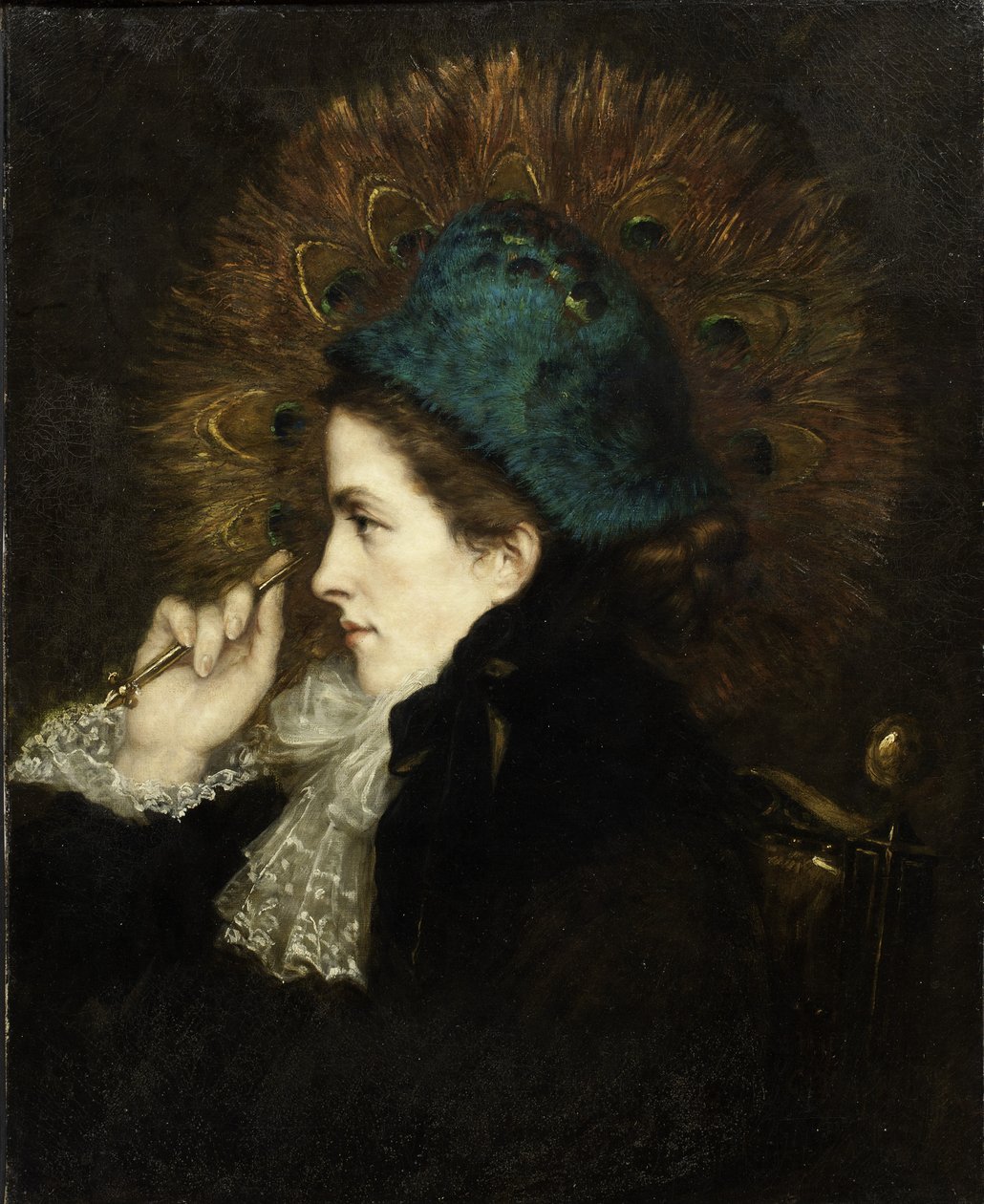 Senhora com fã de pavão, 1882 de Charles C. Burleigh