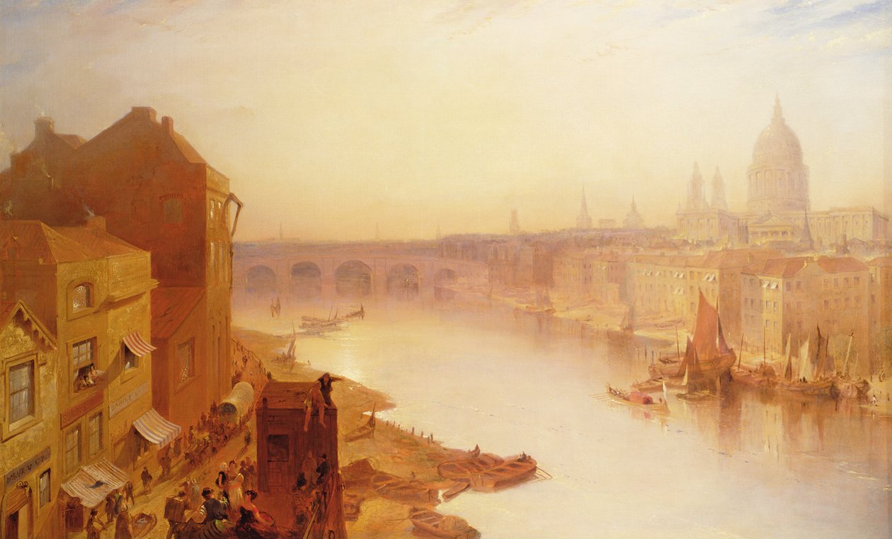 Catedral de São Paulo: da ponte de Southwark, século XIX de Charles Claude Pyne