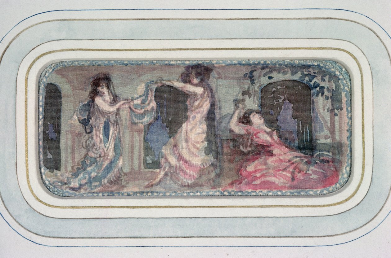 Duas figuras femininas dançando em uma sala, outra reclinada de Charles Edward Conder
