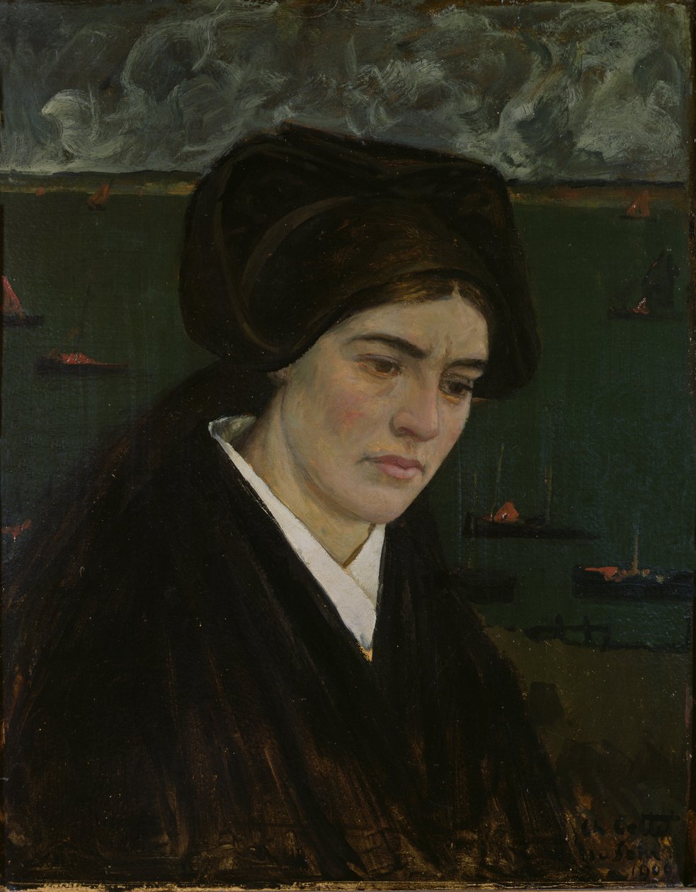 Jovem mulher em Ile de Sein, 1909 (óleo no cartão) de Charles Cottet