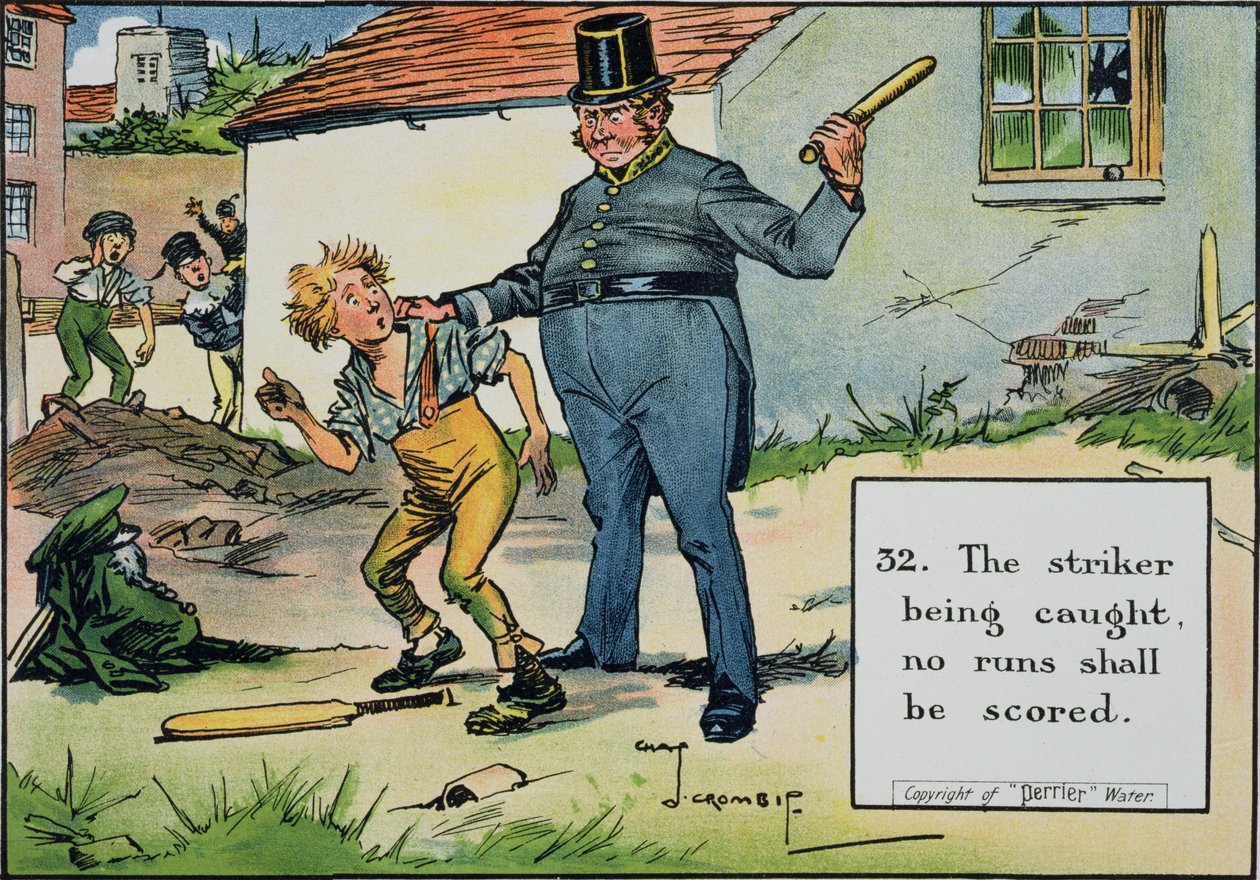 (32) Se o atacante for pego, nenhuma corrida será pontuada em &39;Laws of Cricket&39;, publicada em 1910. de Charles Crombie