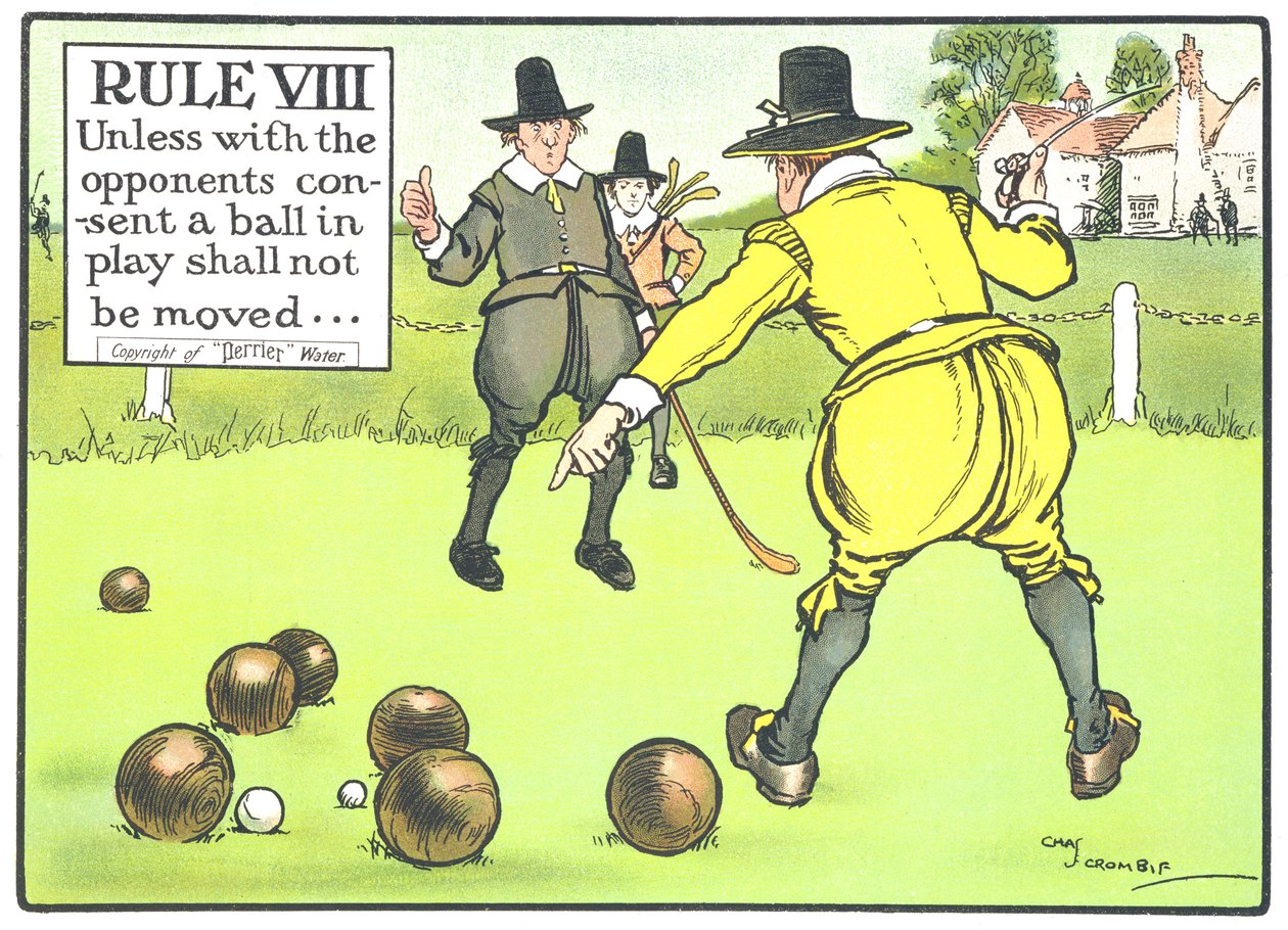 Regra VIII: A menos que os oponentes concordem, uma bola em jogo não deve ser movida ..., de &39;Rules of Golf&39;, publicada em 1905. de Charles Crombie