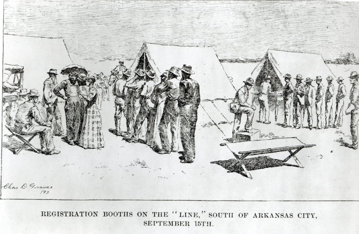 Estandes de Registro na &39;Linha&39;, ao sul da cidade de Arkansas, 15 de setembro de 1893 de Charles D. Graves