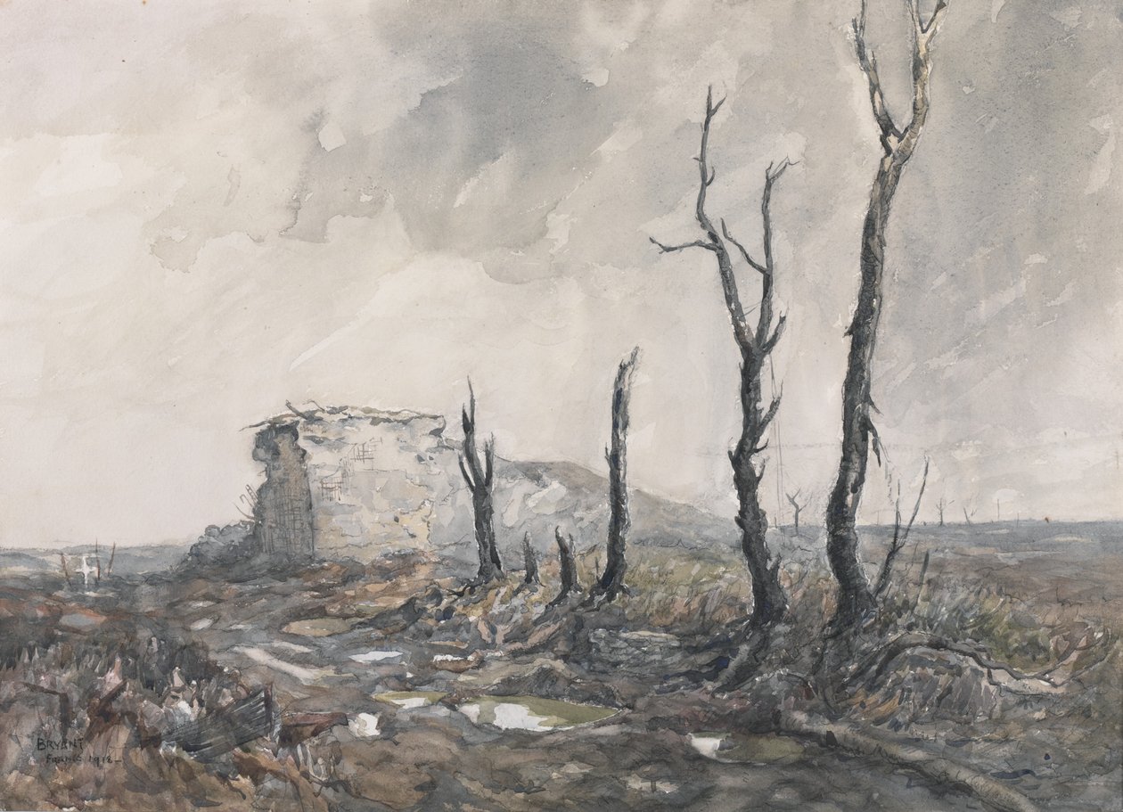 Gibralter, ponto forte, Pozieres, 1918 (wc e carvão no papel) de Charles David Jones Bryant