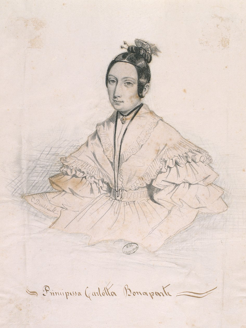 Princesa Carlotta Bonaparte (colorida engaving) de Charles Doussault
