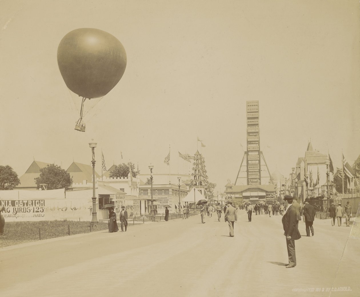 Balão em cativeiro e roda gigante, World Columbian Exposition, Chicago de Charles Dudley Arnold