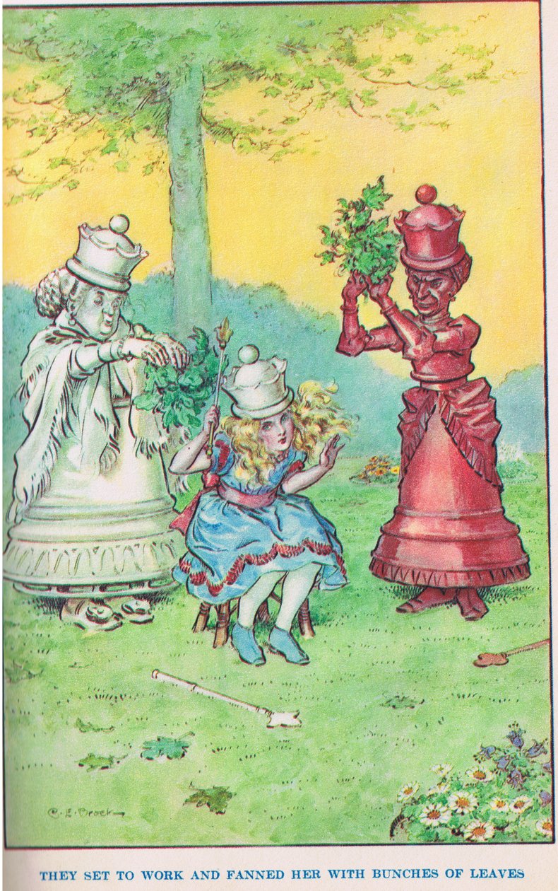 Alice e as duas rainhas, ilustração de &39;histórias modernas&39; de Charles Edmund Brock