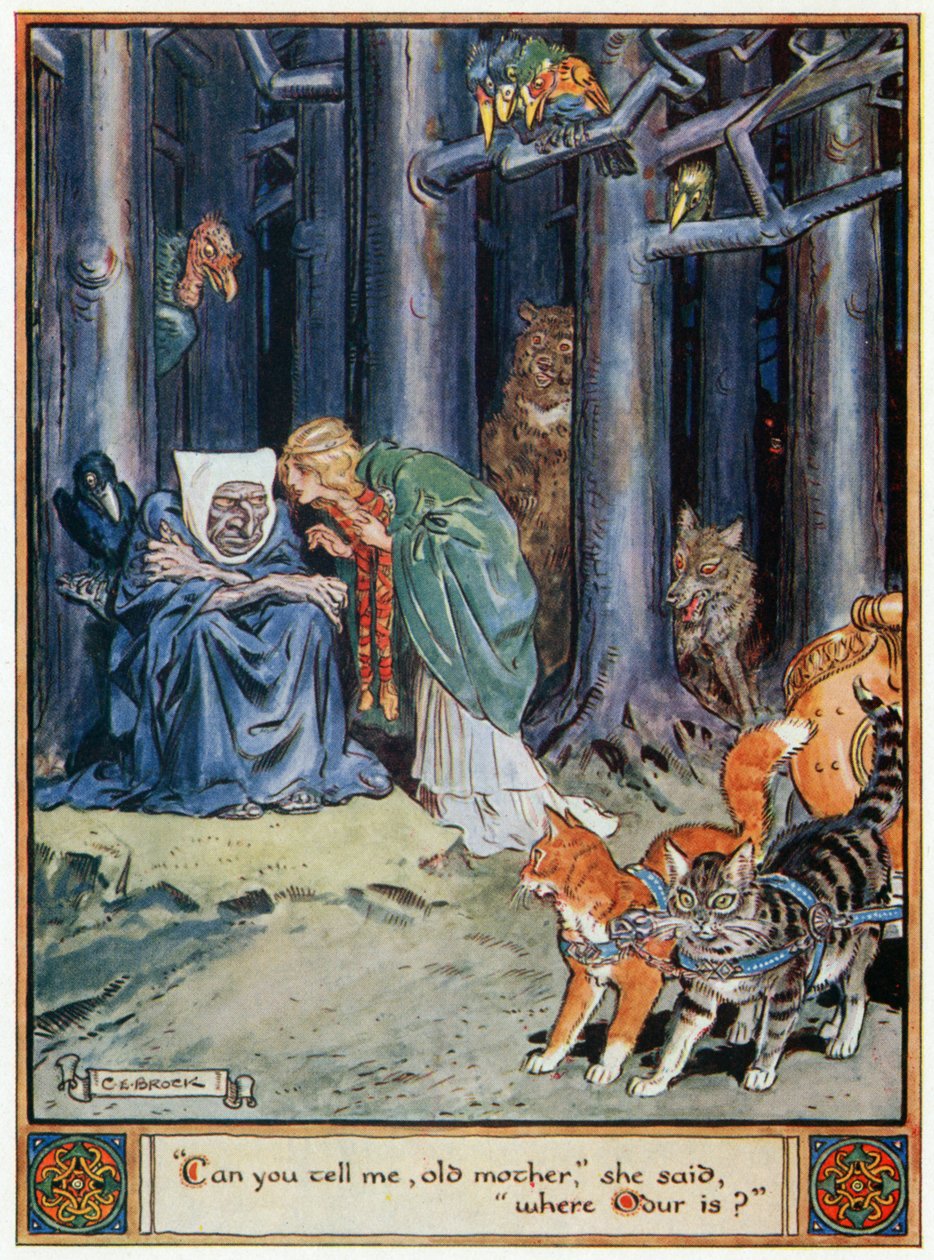 &39;Você pode me dizer, velha mãe&39; ela disse &39;onde está Odur&39;, ilustração de &39;Os Heróis de Asgard, Contos da Mitologia Escandinava&39;, de A und E Keary, 1930 de Charles Edmund Brock