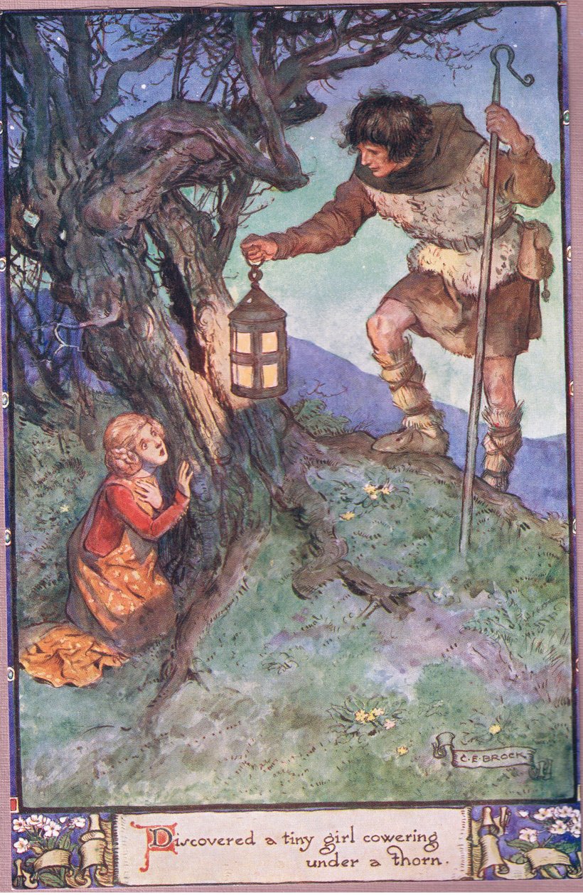 Descobriu uma menina pequena encolhida debaixo de um arbusto de espinho. de Charles Edmund Brock