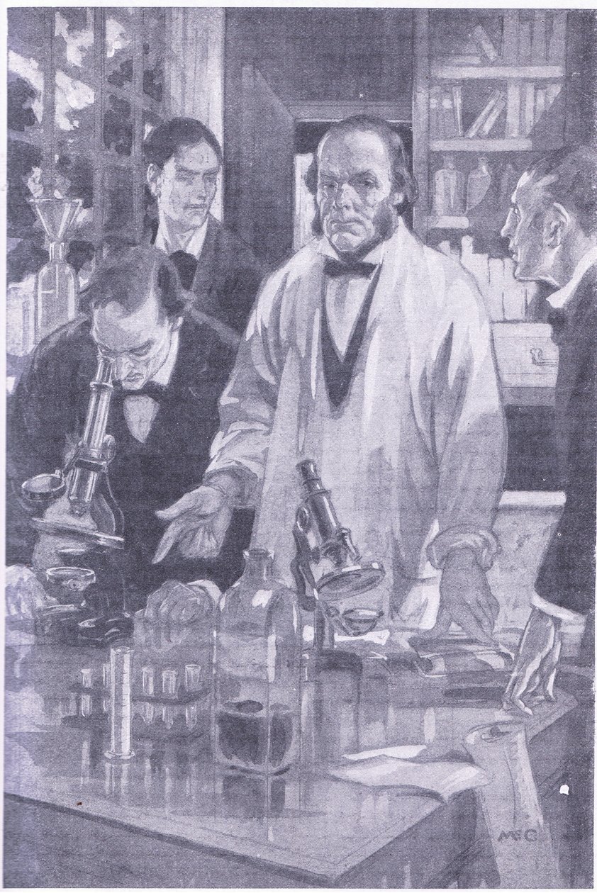 Lord Lister, que baniu a dor de operações cirúrgicas, explicando suas idéias para seus alunos (lito) de Charles Edmund Brock