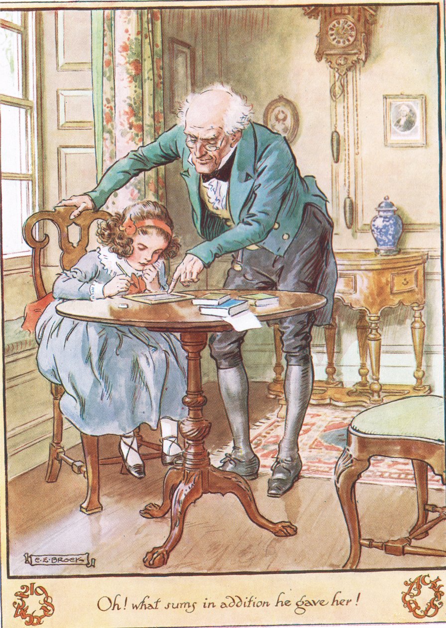 The Maths Lesson, ilustração de &39;The Cuckoo Clock&39; da Sra. Molesworth, publicada pela Macmillan em 1930 de Charles Edmund Brock