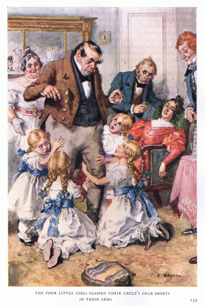 As quatro menininhas apertaram as bermudas do tio com os braços de Charles Edmund Brock