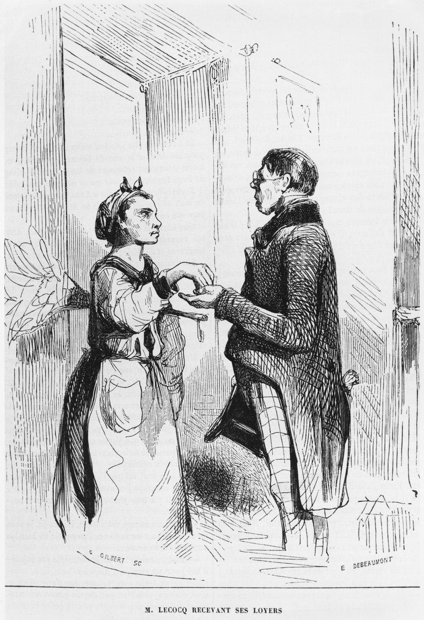 &39;M. Lecocq obtendo suas rendas &39;, gravado por Charles Gilbert (século XIX) ilustração da&39; Revue Pittoresque &39;, 1843 de Charles Edouard de Beaumont