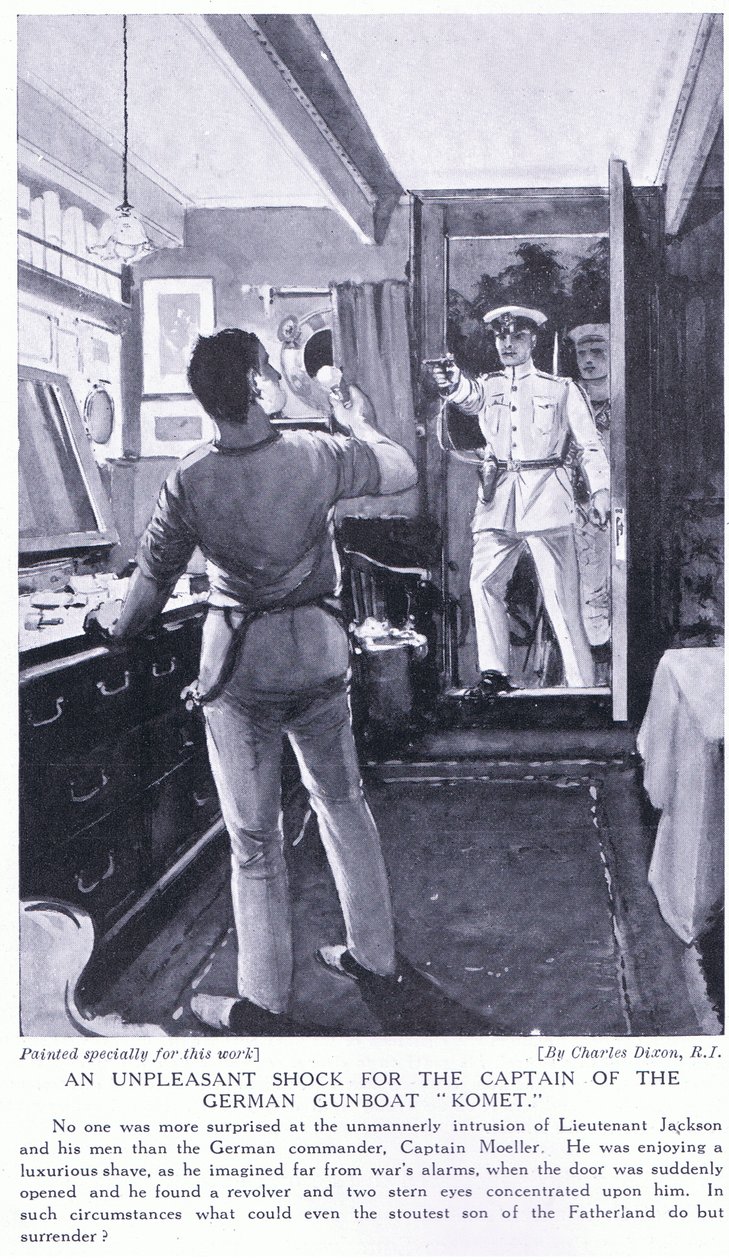 Um choque desagradável para o capitão da canhoneira alemã Komet de outubro de 1914 de Charles Edward Dixon