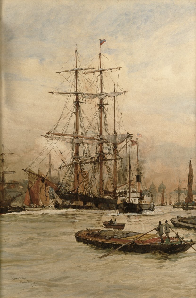 No Tamisa abaixo de Greenwich, c.1905 de Charles Edward Dixon