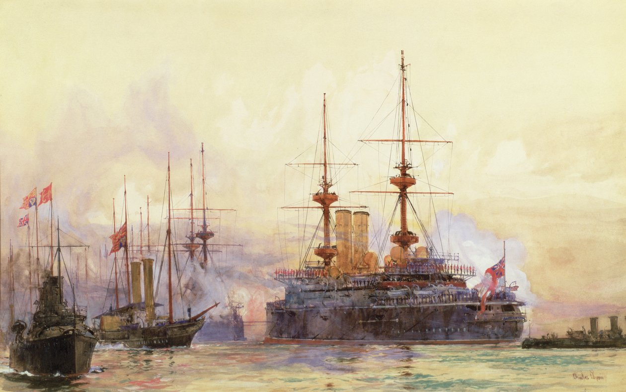 O príncipe George em Spithead. O Requiem Naval da Rainha Vitória de Charles Edward Dixon