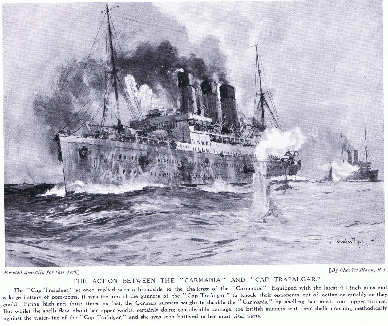 A ação entre a Carmania e o Cap Trafalgar em setembro de 1914 de Charles Edward Dixon
