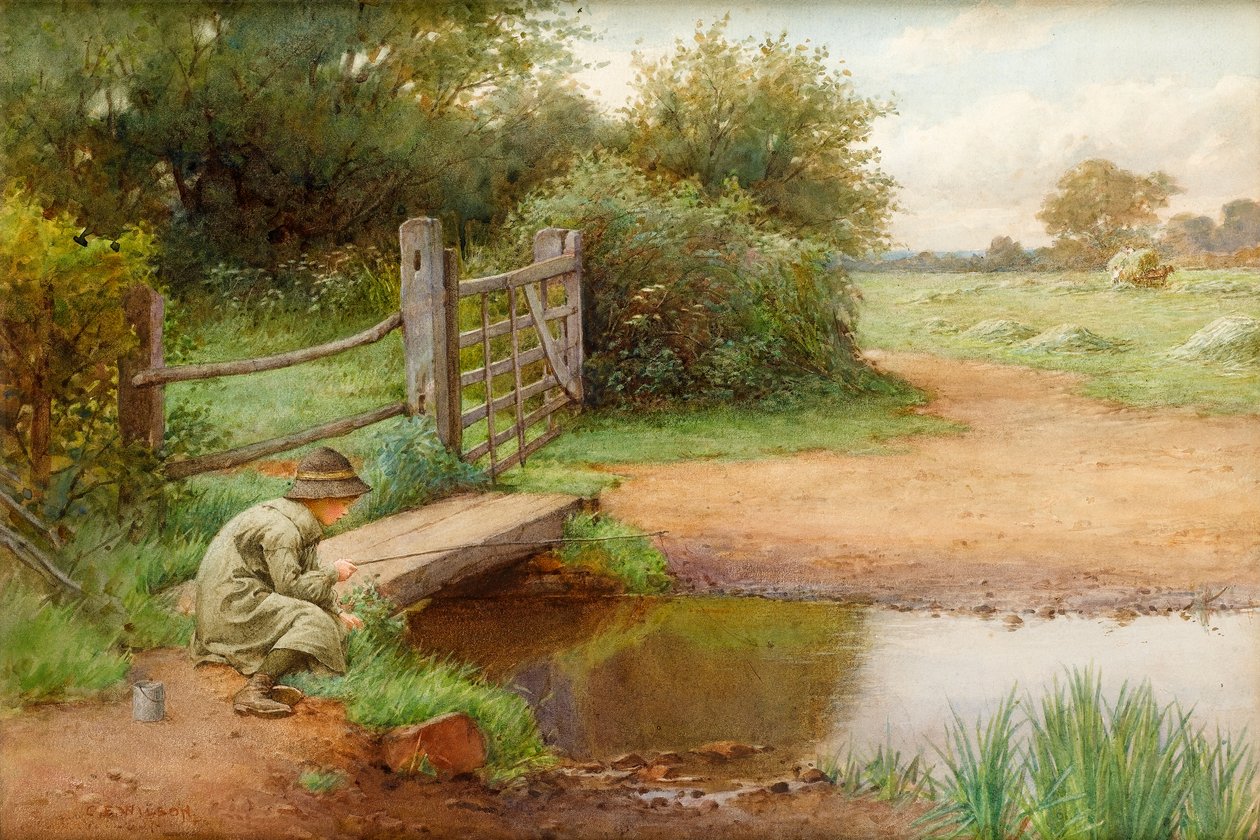 Tentando sua sorte, pescando no riacho (wc no papel) de Charles Edward Wilson