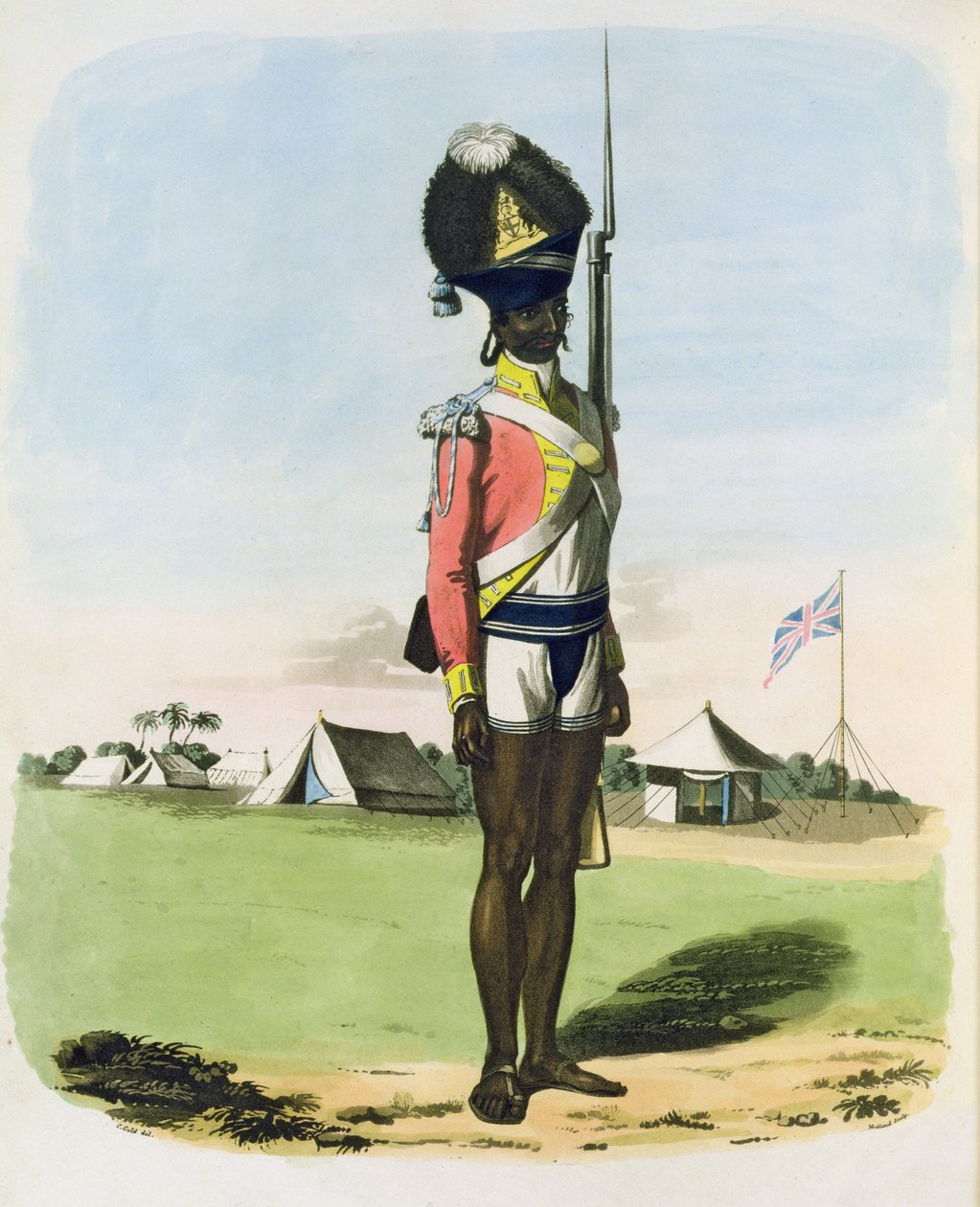A Naigue do Batalhão de Bombaim, placa 28 de &39;Oriental Drawings&39;, gravada por Thomas Medland (1755-1823) pub. 1806 (aquatinta) de Charles Emilius Gold