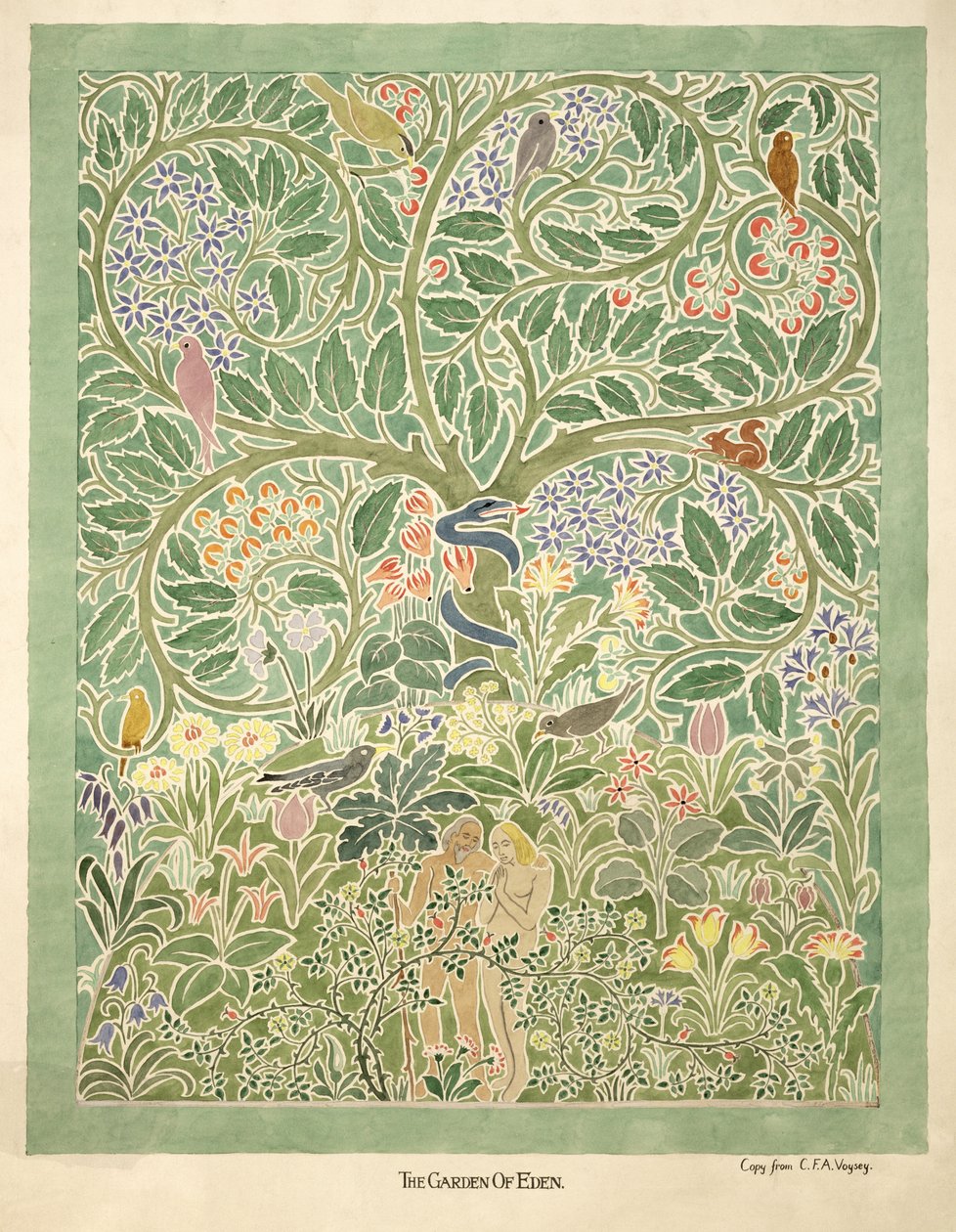 &39;Adão e Eva&39; design (wc e lápis no papel) de Charles Francis Annesley Voysey
