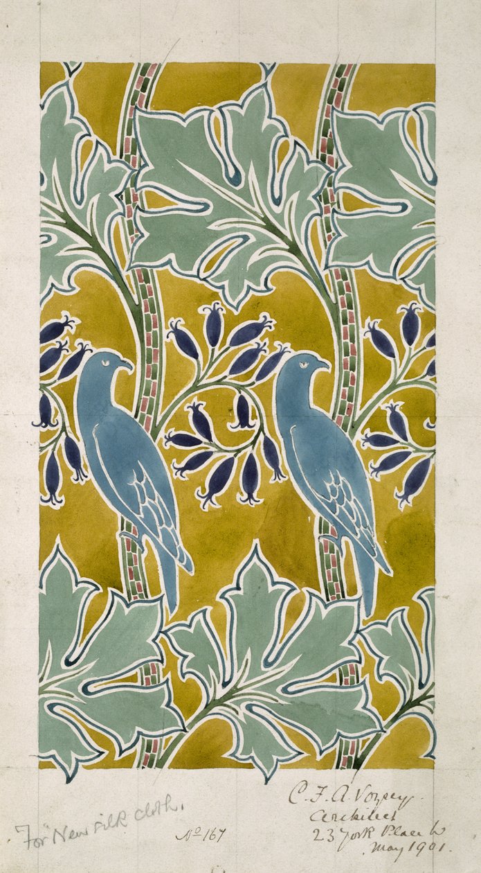 Design para &39;New Silk Cloth&39;, maio de 1901 (wc e lápis sobre papel) de Charles Francis Annesley Voysey