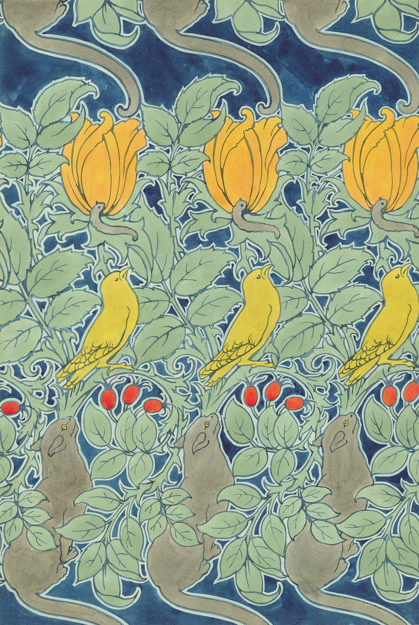 &39;Vamos atacar&39; design têxtil (wc e lápis no papel) de Charles Francis Annesley Voysey