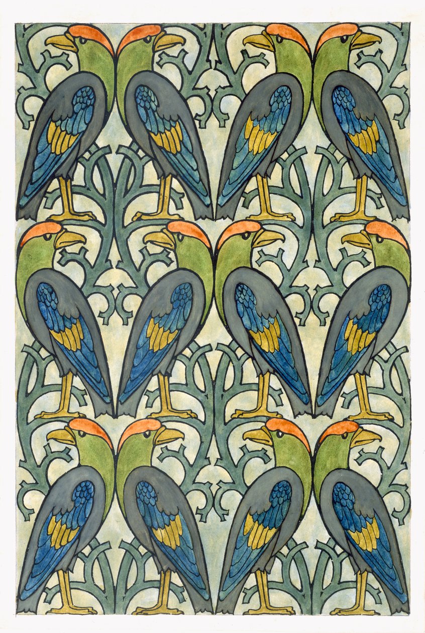 Desenho de papagaio (wc e lápis sobre papel) de Charles Francis Annesley Voysey