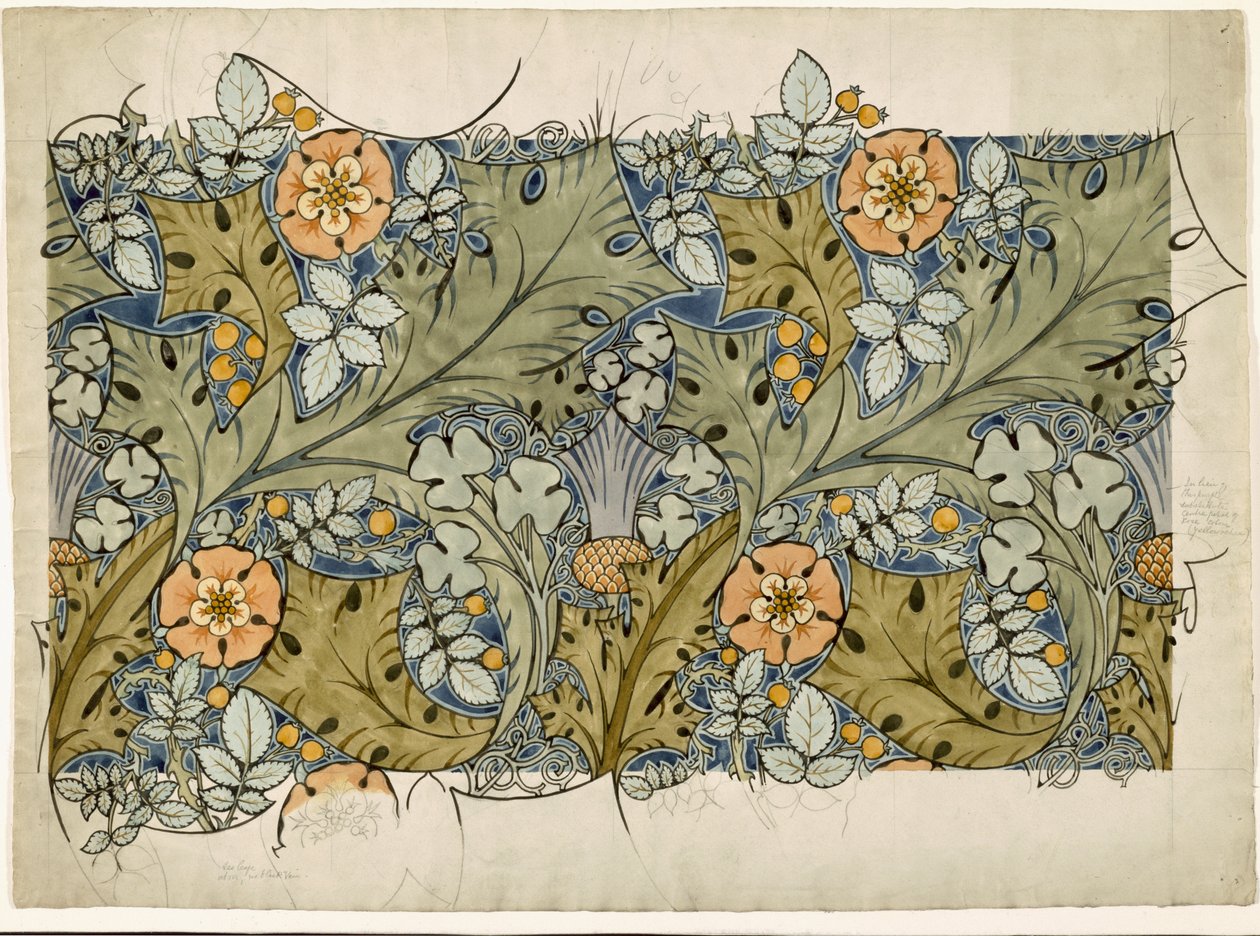 Rosas Tudor, cardos e trevo (wc e lápis sobre papel) de Charles Francis Annesley Voysey