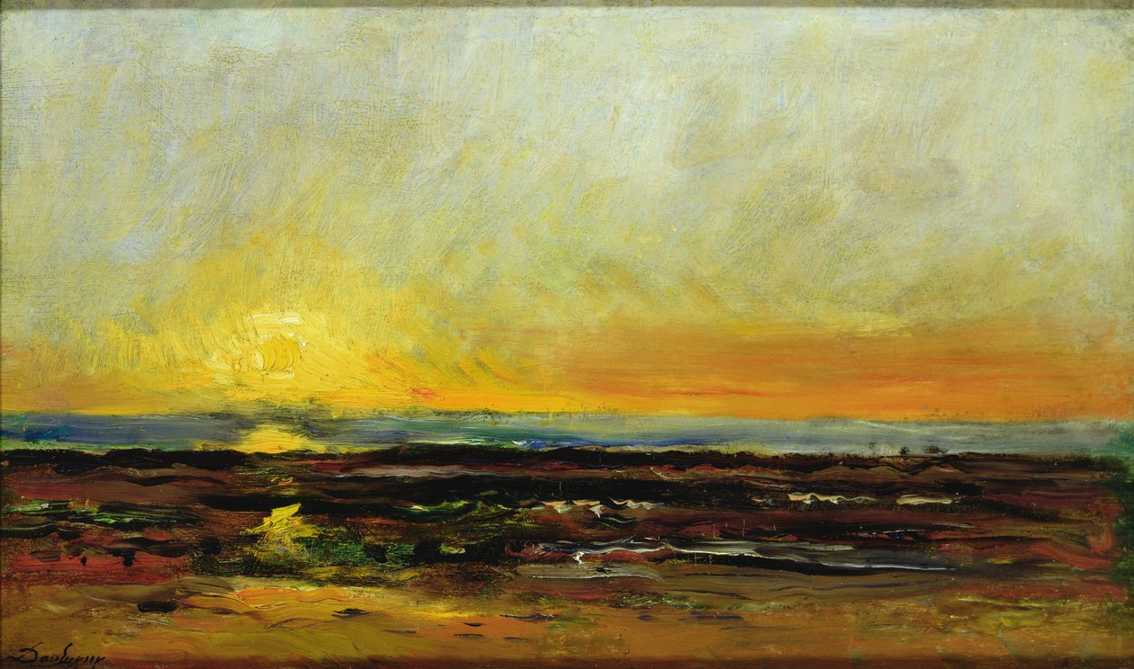 Pôr do sol na costa do mar de Charles Francois Daubigny
