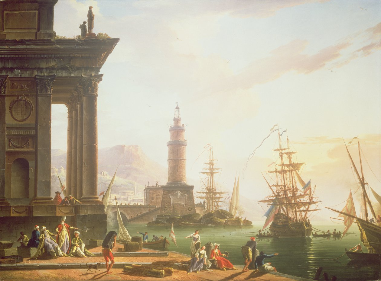 Uma cena do porto do Mediterrâneo, 1752 de Charles Francois Lacroix de Marseille