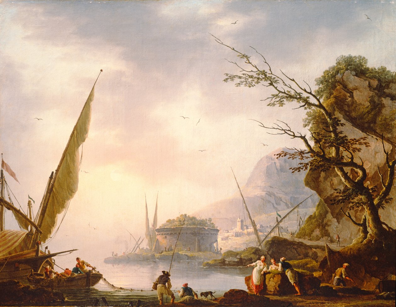 Uma cena costeira do sul, 1753 de Charles Francois Lacroix de Marseille
