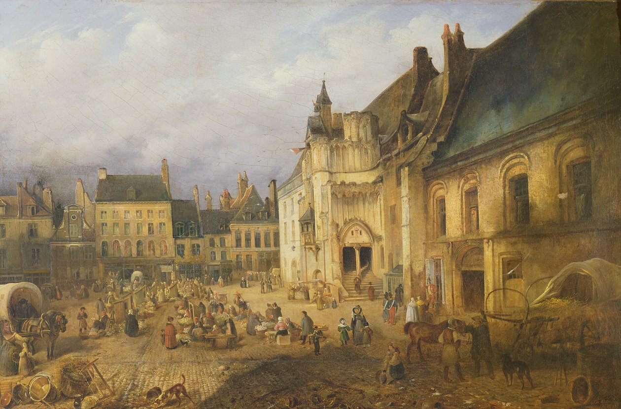 Vista da Place de l&39;Hôtel de Ville, Saint-Omer, 1832 de Charles Goureau