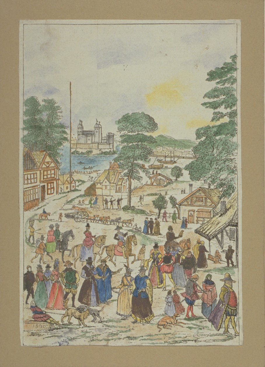 Vista, de, um, fete, em, feira, rua, Southwark, c.1850 de Charles Grignion