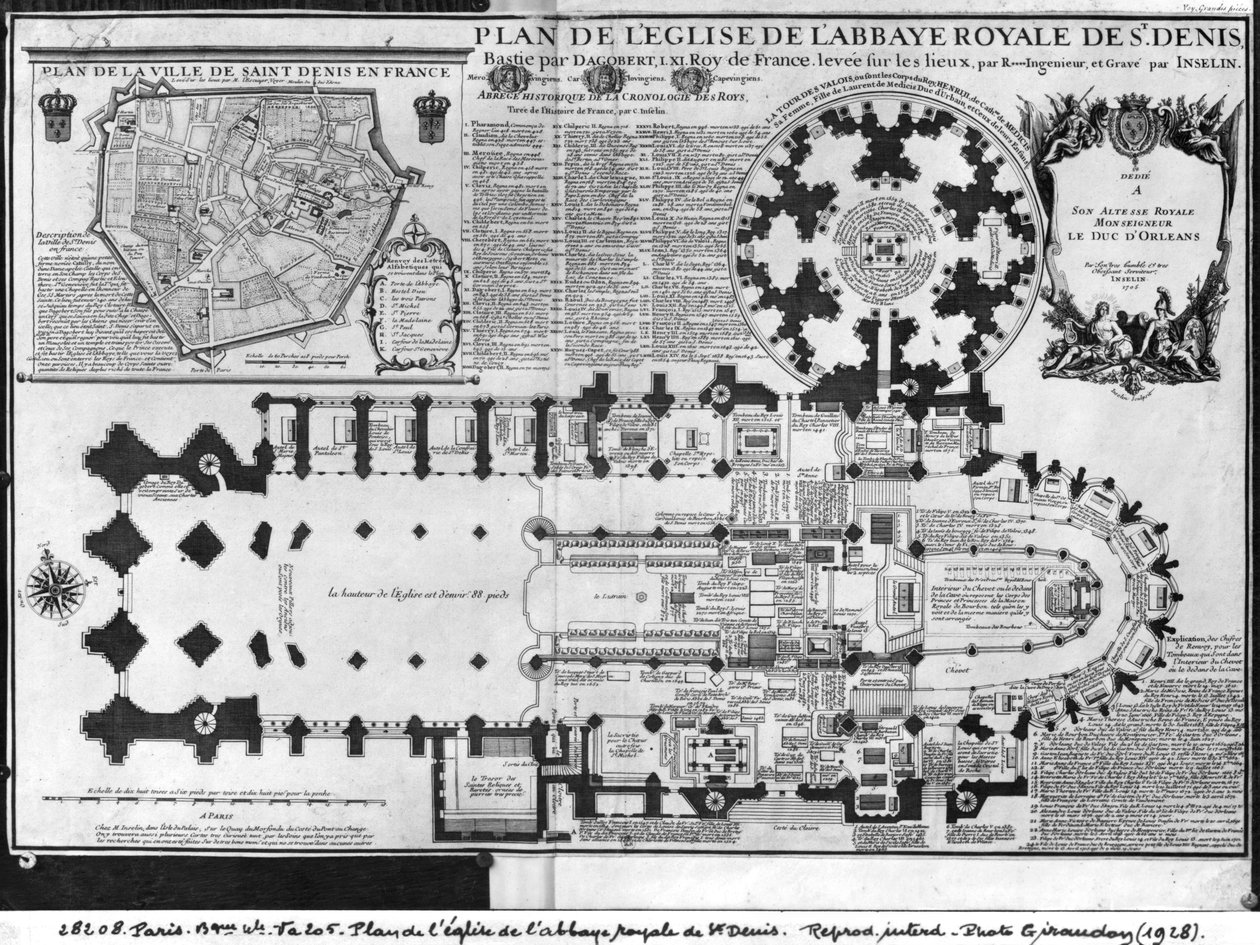 Plano da igreja da abadia real de St. Denis com a torre de Valois, 1705 (veja igualmente 414687) de Charles Inselin