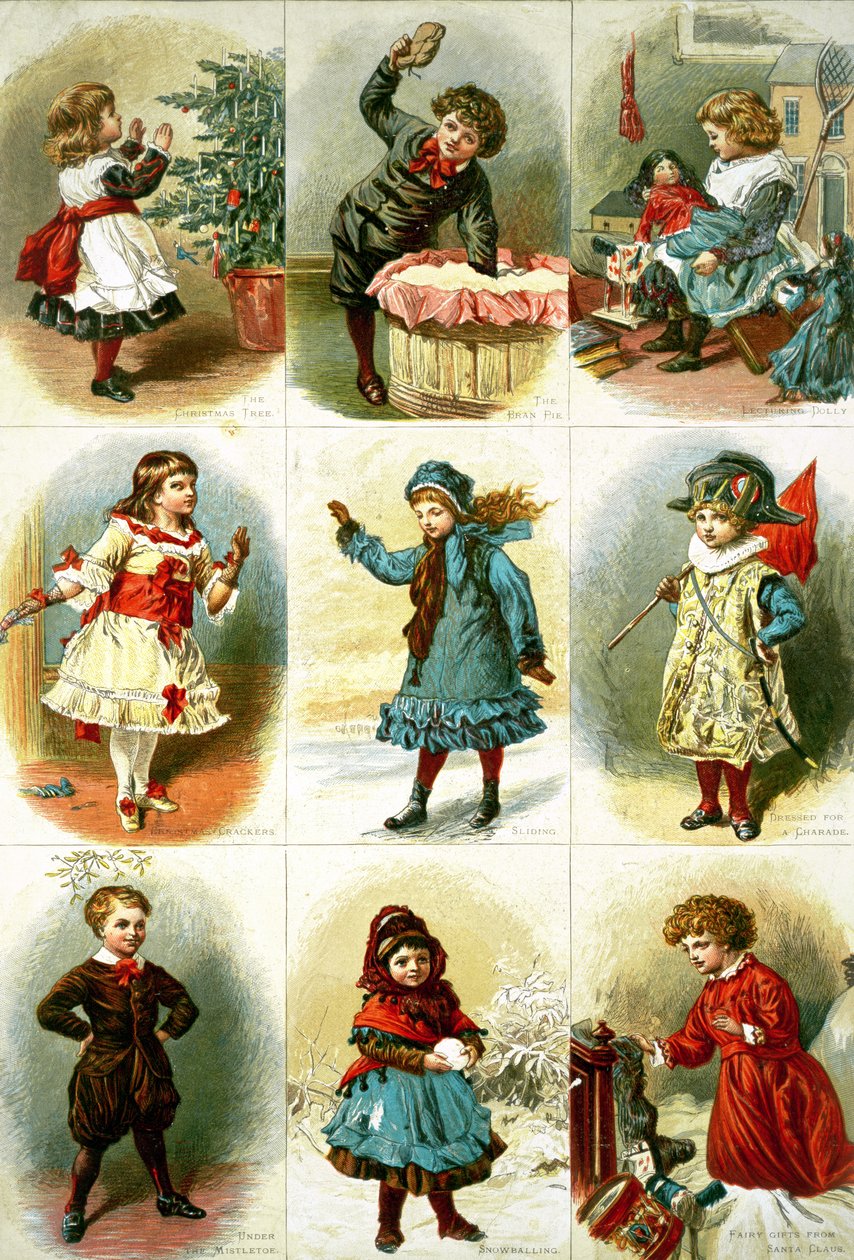 Cartões de Natal que descrevem as atividades de várias crianças, pub. por Leighton Bros., 1882 de Charles J. Staniland