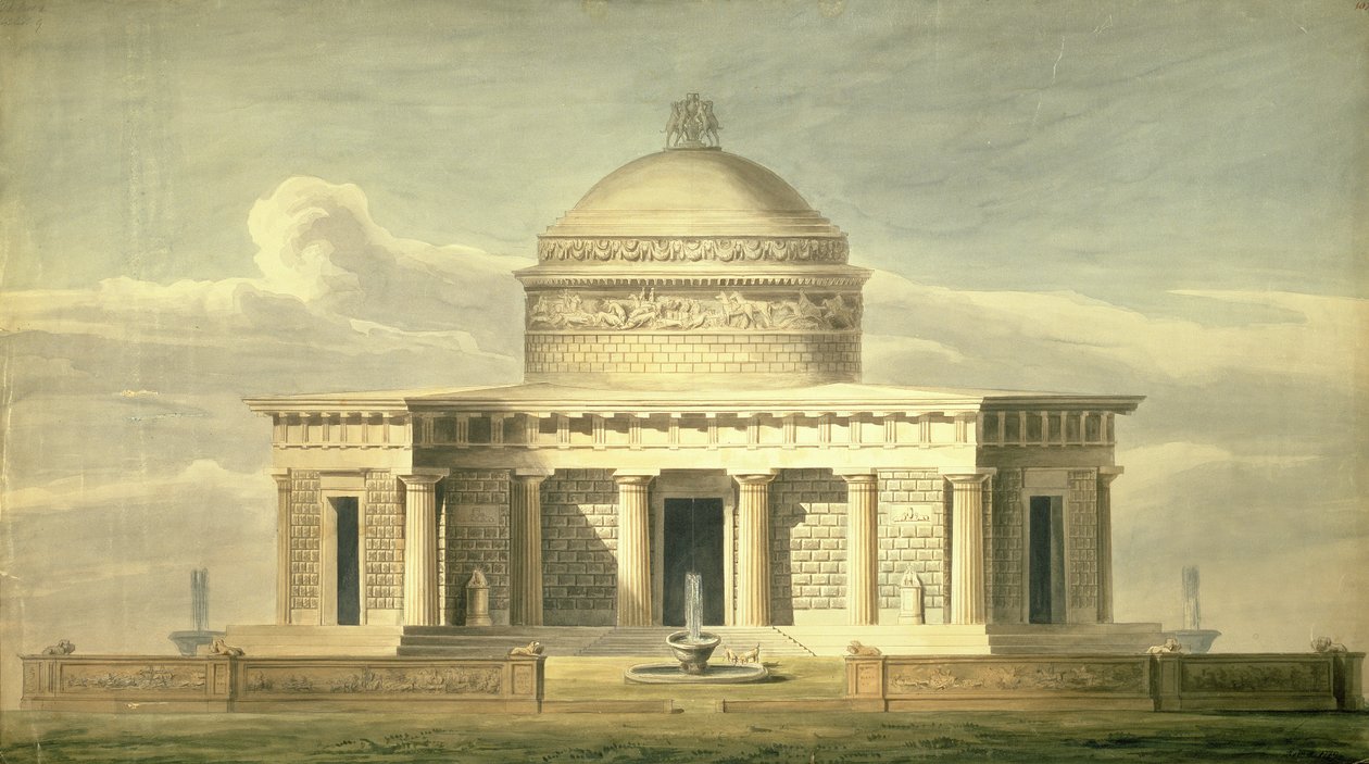 Cópia do projeto de Sir John Soane (1752-1837) para uma Residência Canina, originalmente desenhada em 1779, c.1835 (caneta e tinta e wc no papel) de Charles James Richardson