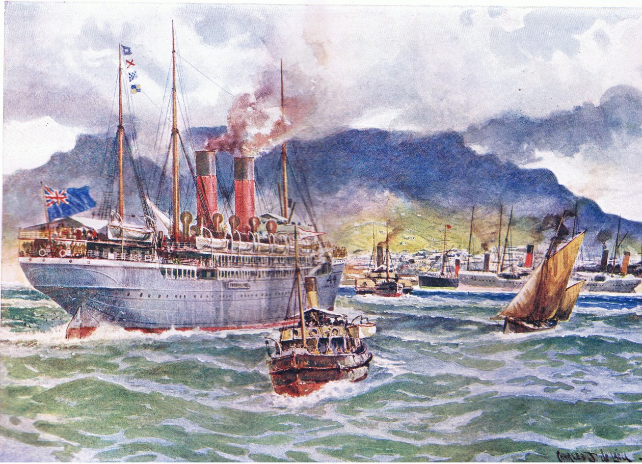 Transportes, em, baía tabela, durante, a, sul-africano, guerra, ilustração, fromCassells, história, de, inglaterra, 1900s de Charles John de Lacy