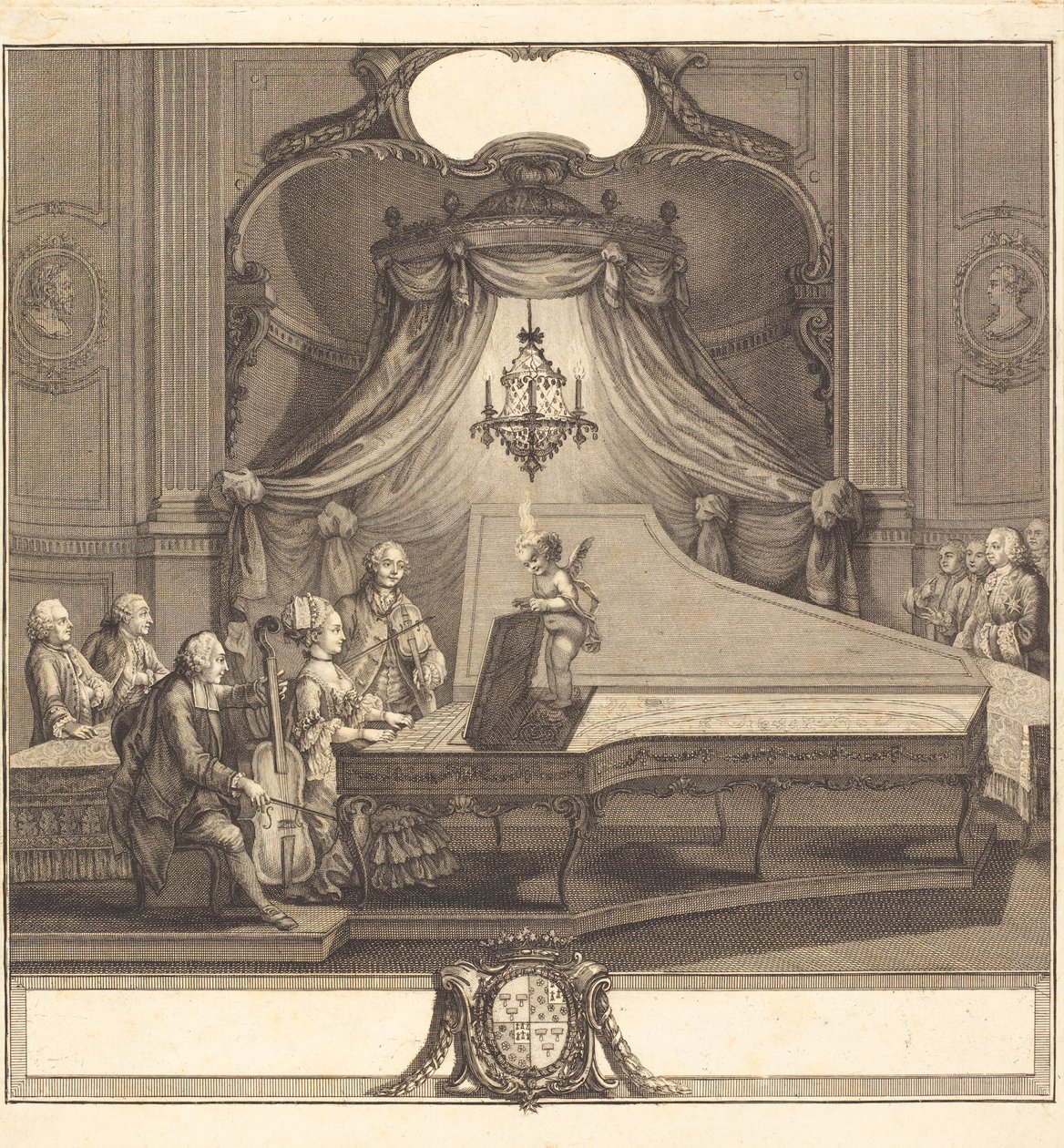 O concerto mecanique, gravura por Joseph de Longueil, 1769 (gravura e gravura) de Charles Joseph Dominique Eisen