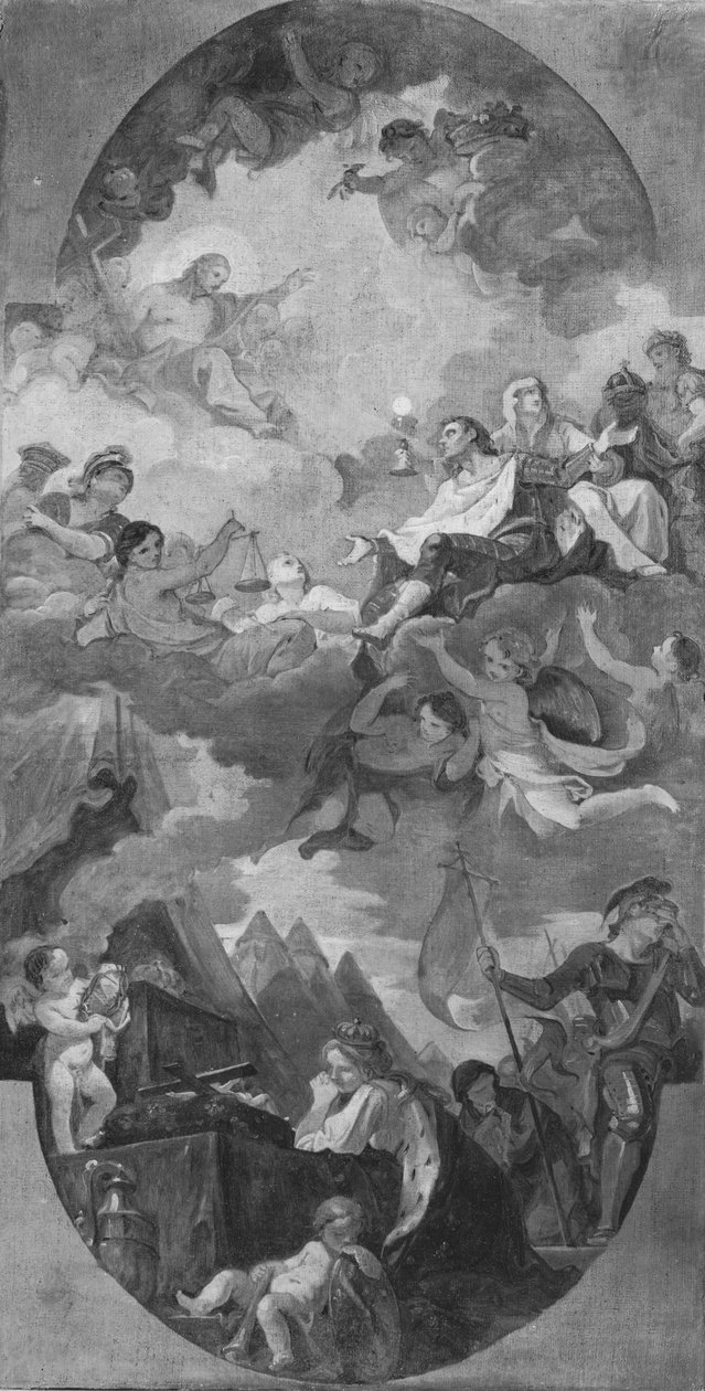 Apoteose de São Luís, esboço para o teto da igreja San Luigi dei Francesi, Roma, 1754-56 de Charles Joseph Natoire