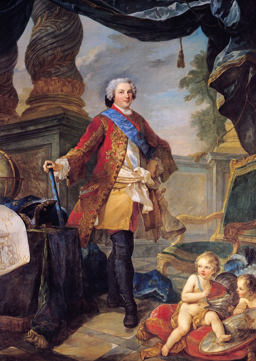 Louis (1729-65) Delfim da França com um Plano do Cerco de Tournai, 1747 de Charles Joseph Natoire