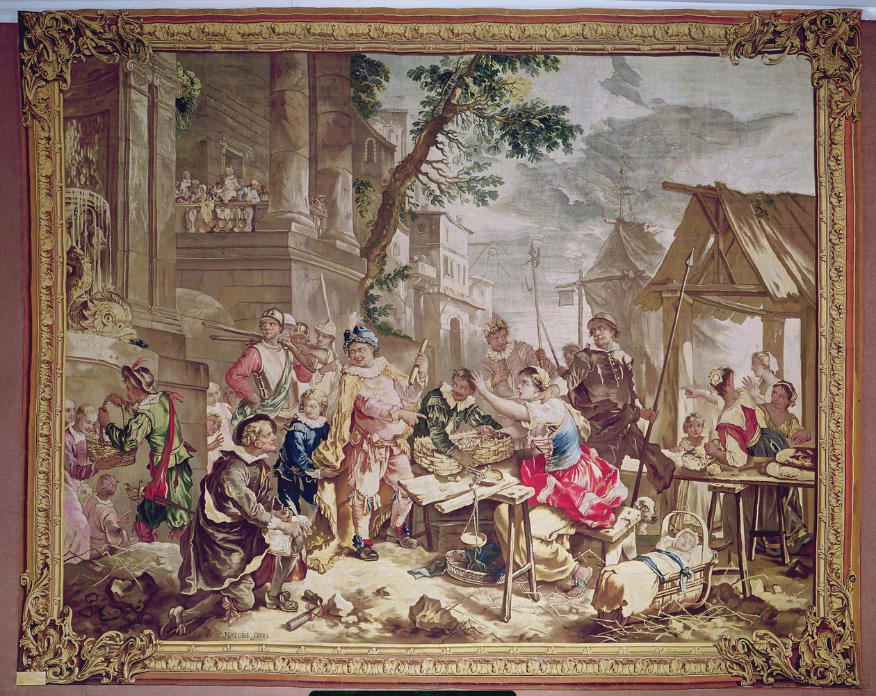 Sancho Panza e o vendedor de nozes, a partir da história de Don Quixote, Beauvais Workshop, 1735 (tapeçaria) de Charles Joseph Natoire